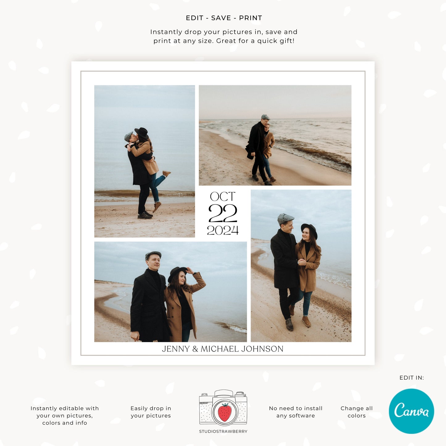 Editable Anniversary Photo Collage Template, Customizable Birthday Photo Gift, Printable Square Collage for Wedding Anniversaries & More