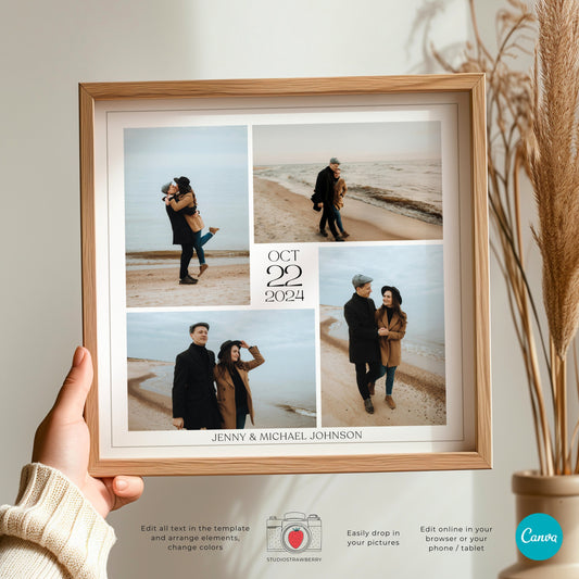Editable Anniversary Photo Collage Template, Customizable Birthday Photo Gift, Printable Square Collage for Wedding Anniversaries & More