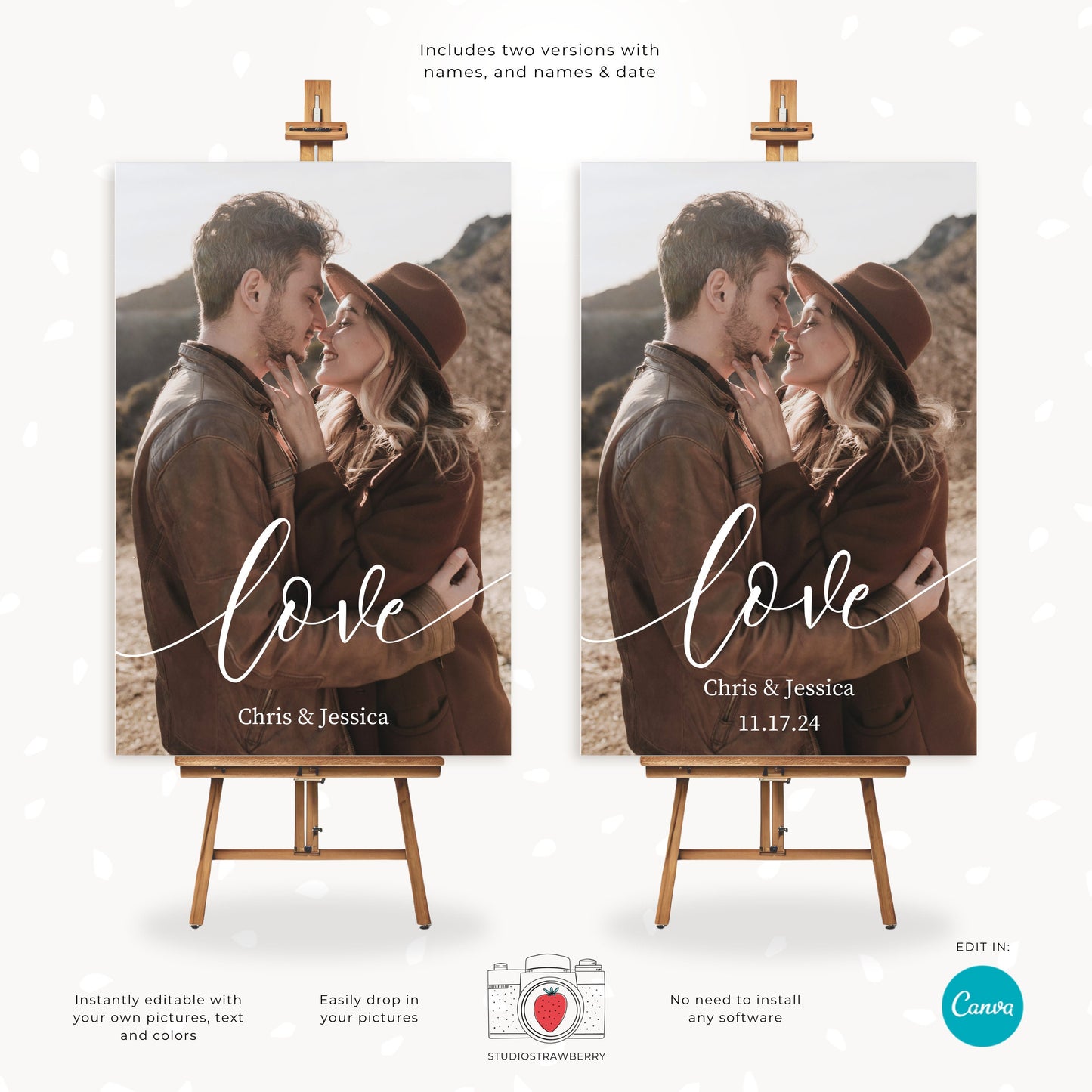 Editable Love Poster Canva Template, Custom Couple Photo with Names and Date, Personalized Wedding or Anniversary Sign, Large Photo Print