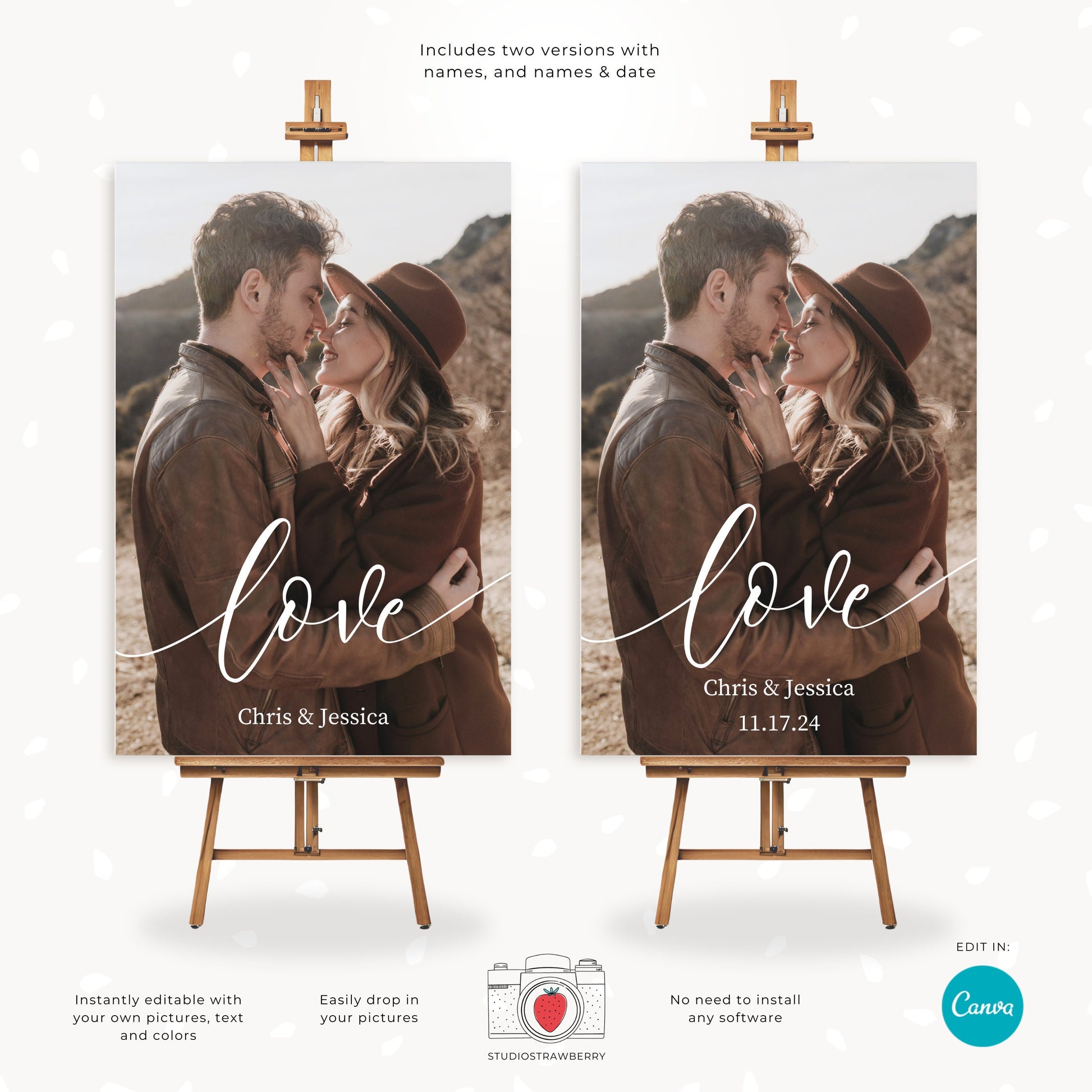 Editable Love Poster Canva Template, Custom Couple Photo with Names and Date, Personalized Wedding or Anniversary Sign, Large Photo Print