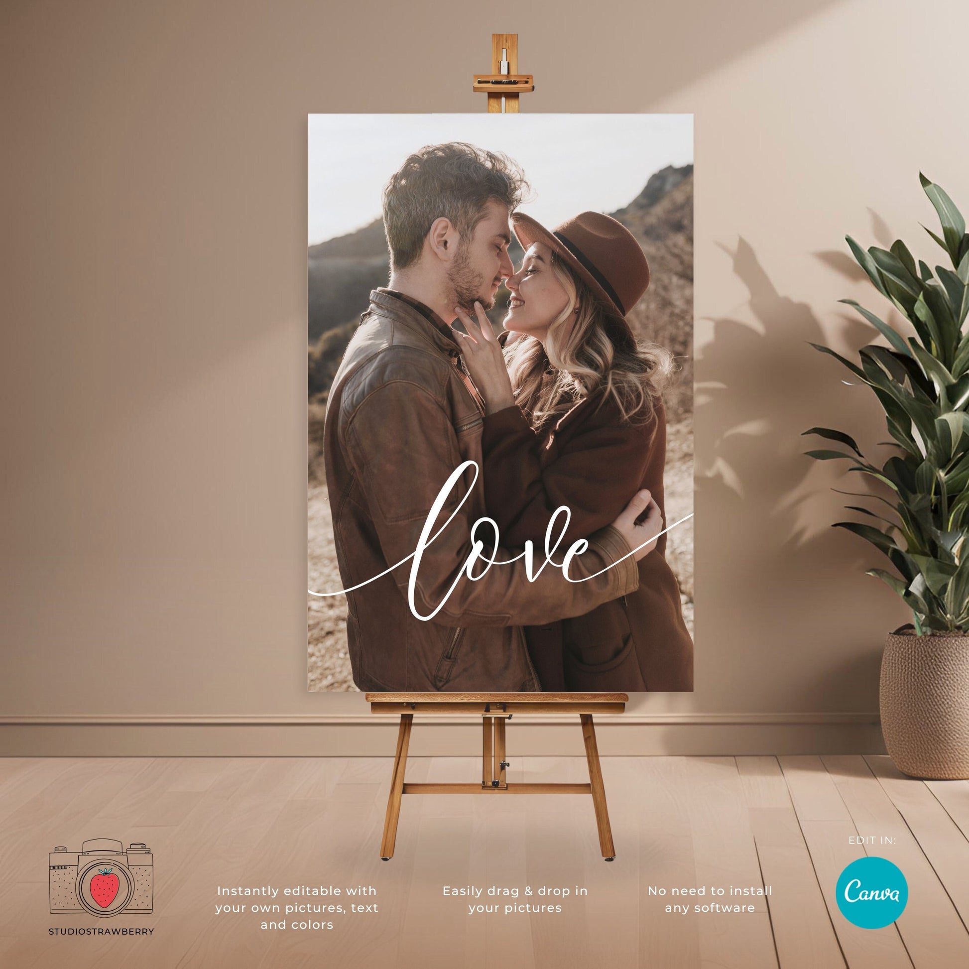 Editable Love Poster Canva Template, Custom Couple Photo with Names and Date, Personalized Wedding or Anniversary Sign, Large Photo Print