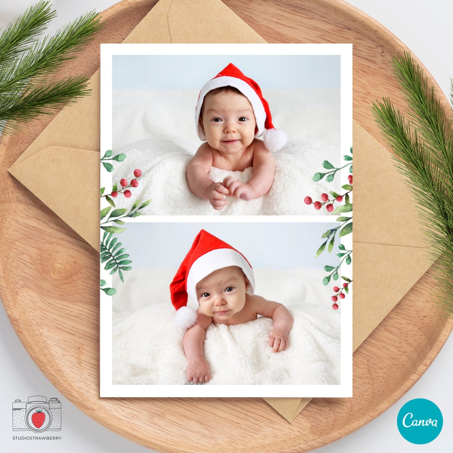 Editable Baby’s First Christmas Photo Card Template, Custom Baby Christmas Card, Personalized Newborn Holiday Greeting, Printable Card