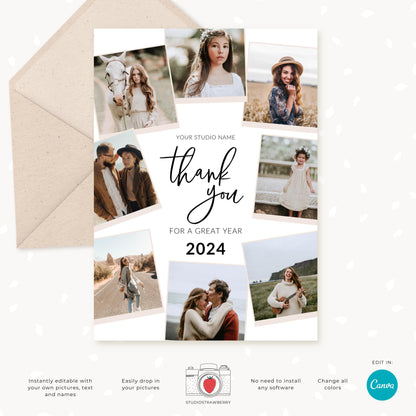 Editable End of Year Thank You Card Template with Photo Placeholders | 2024 Client Appreciation Card for Business | Drag and Drop Design