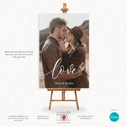 Editable Love Poster Canva Template, Custom Couple Photo with Names and Date, Personalized Wedding or Anniversary Sign, Large Photo Print