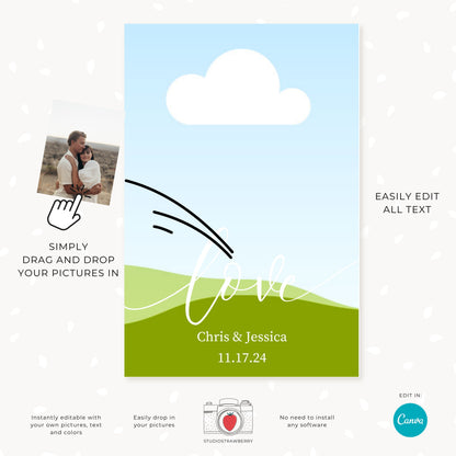 Editable Love Poster Canva Template, Custom Couple Photo with Names and Date, Personalized Wedding or Anniversary Sign, Large Photo Print