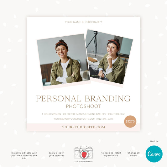 Peronal branding photoshoot marketing template, Business headshot sessions, Small Business Portrait Marketing, Biz photography marketing