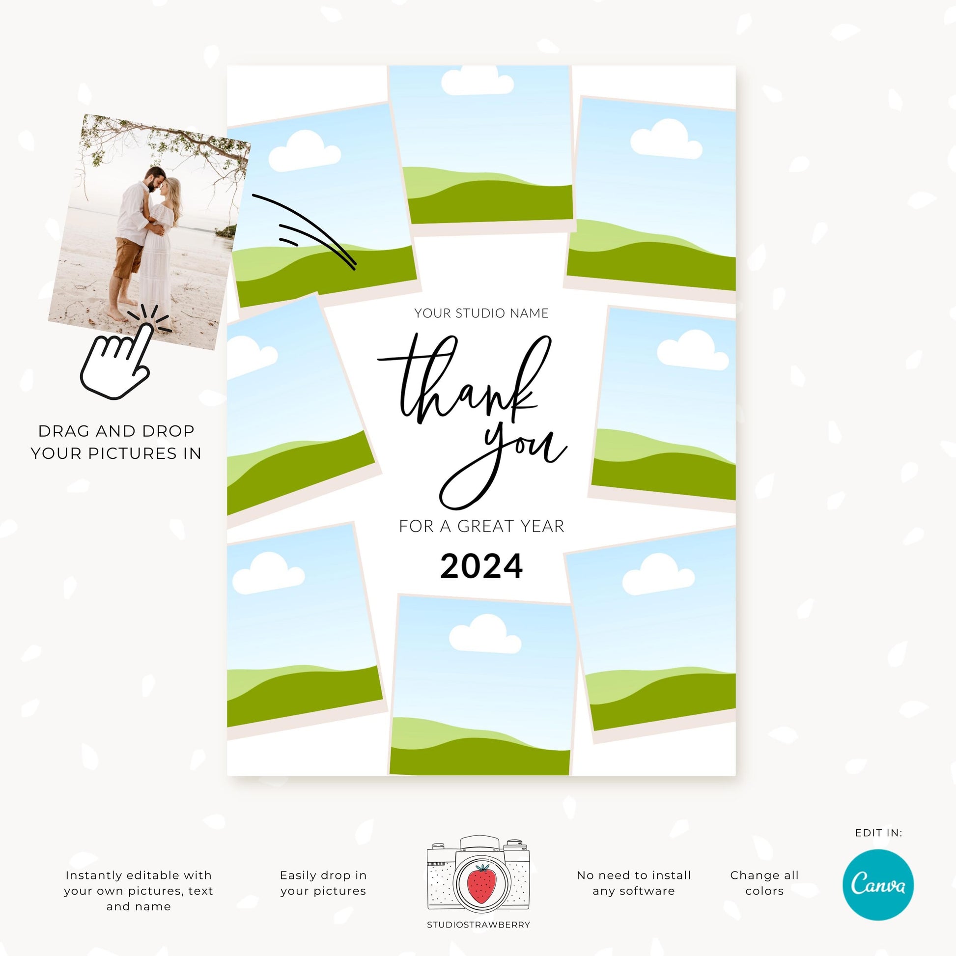 Editable End of Year Thank You Card Template with Photo Placeholders | 2024 Client Appreciation Card for Business | Drag and Drop Design