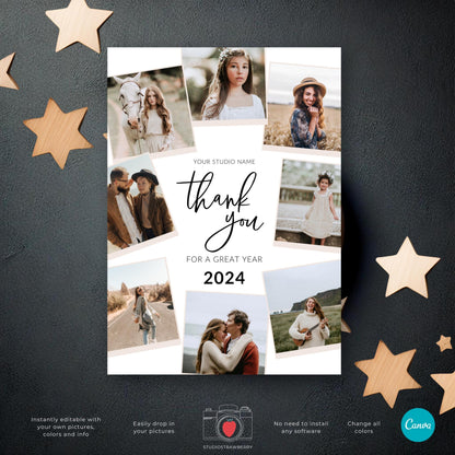Editable End of Year Thank You Card Template with Photo Placeholders | 2024 Client Appreciation Card for Business | Drag and Drop Design