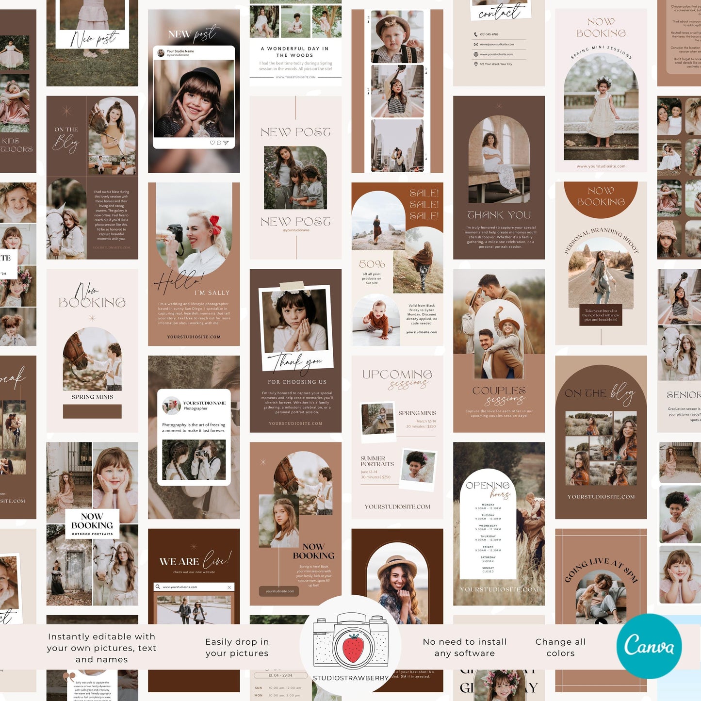 Photography Instagram story design for session announcements and promotions.