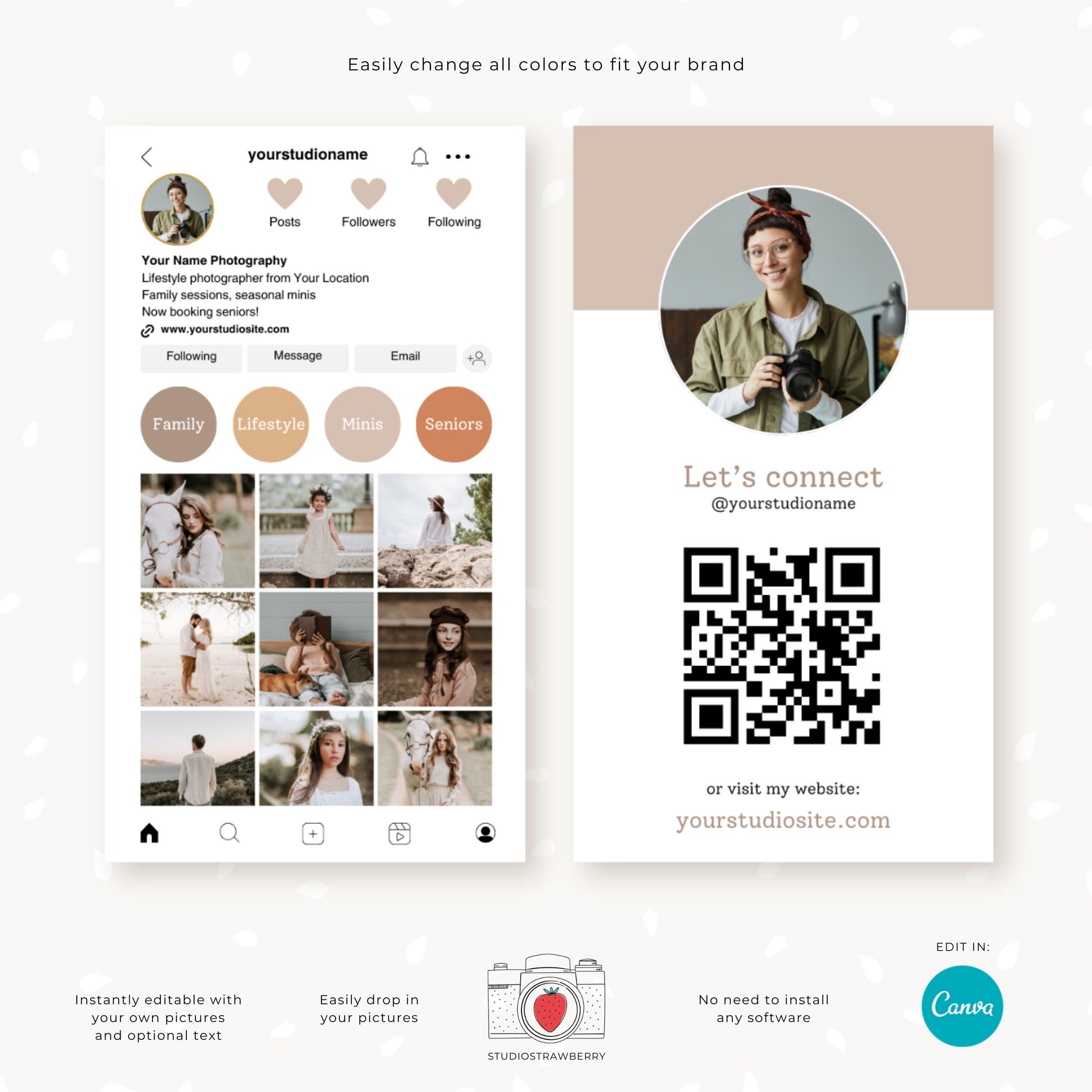 Social media-themed business card for photographers, featuring an Instagram-inspired layout.