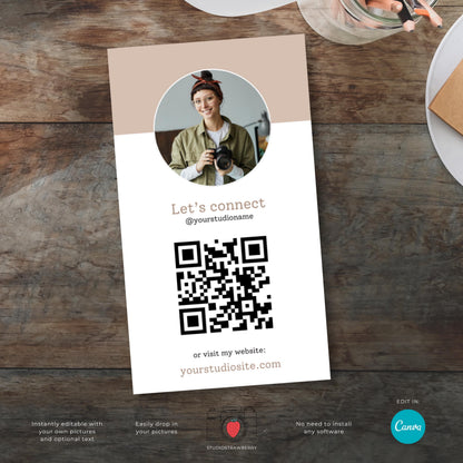 Modern vertical business card for photographers, showcasing an Instagram grid design.