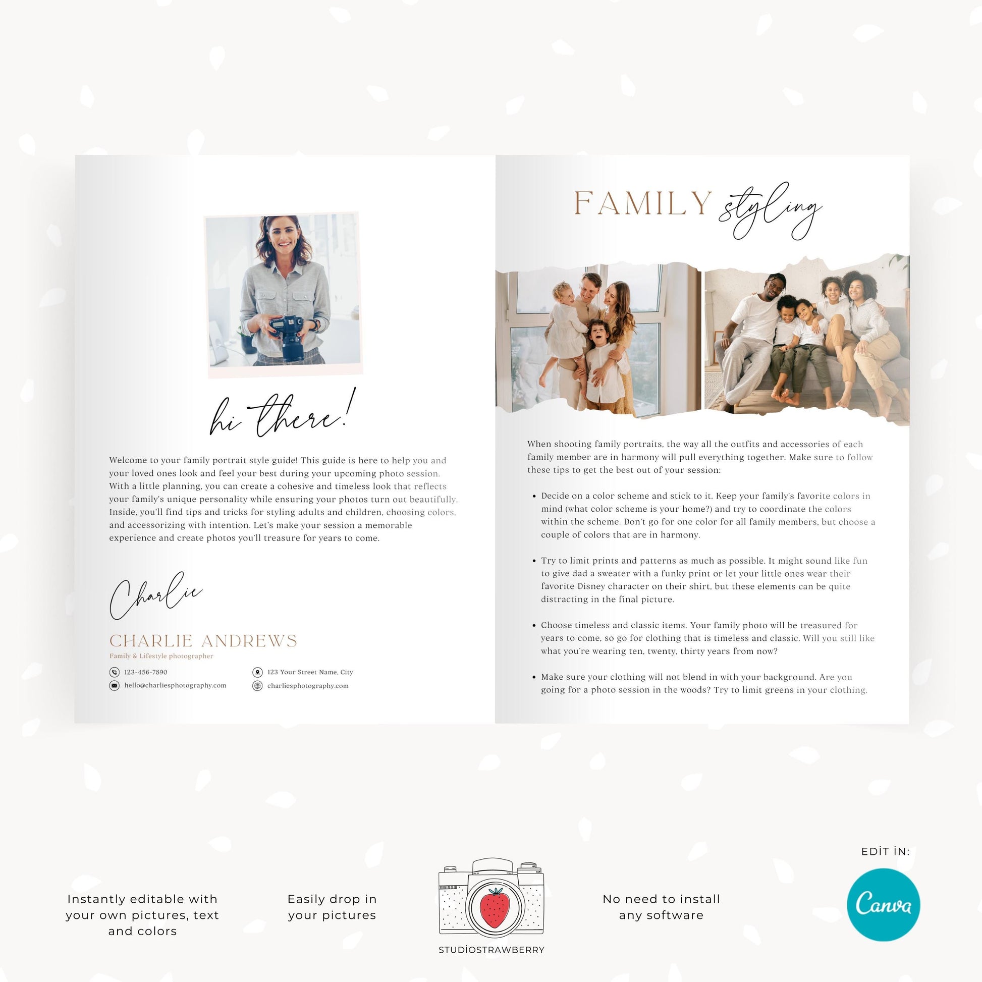 Prewritten client styling guide for photographers, including wardrobe do&#39;s and don&#39;ts.