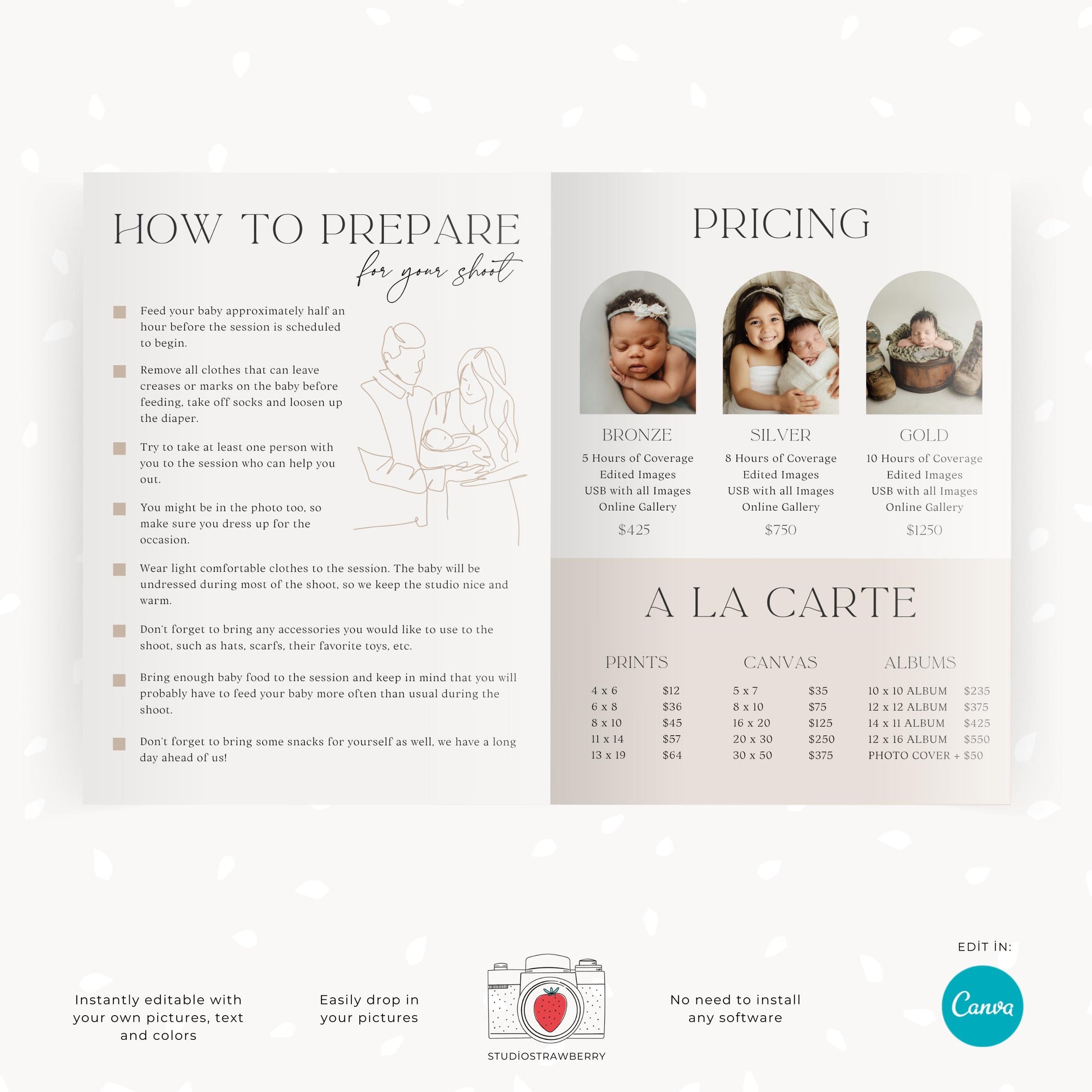 Printable newborn session photography guide with a mood board and preparation tips.