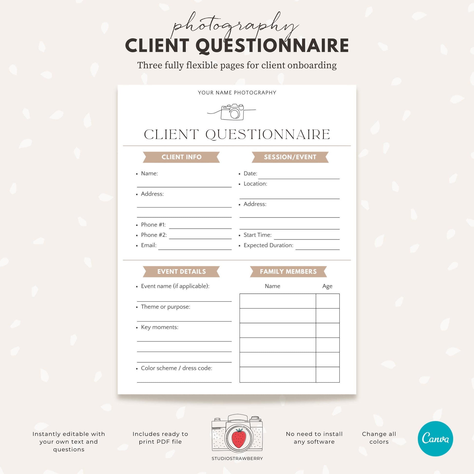 Digital client intake form for photography businesses.