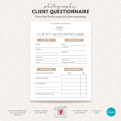 Digital client intake form for photography businesses.