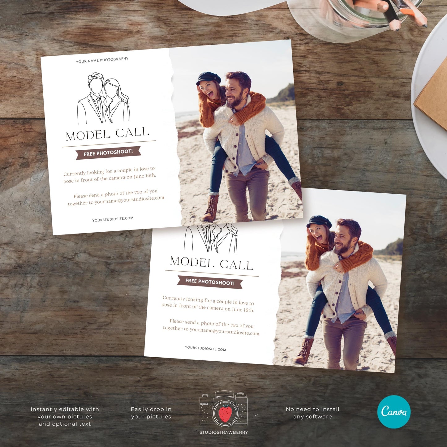 Couples photography model casting template for social media.