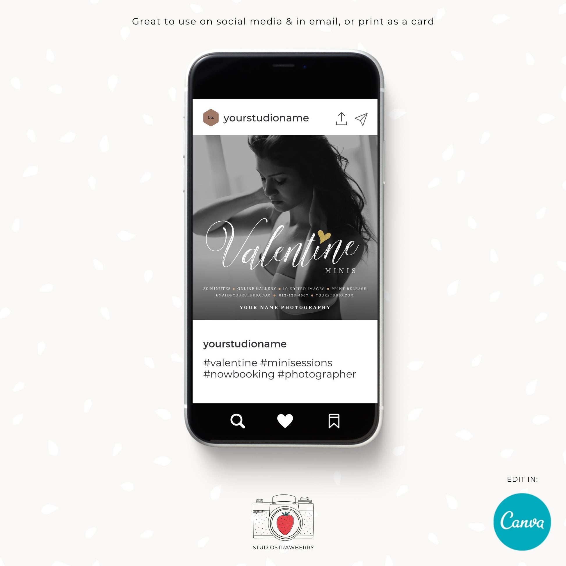 Customizable boudoir photography flyer showcasing marketing session details.