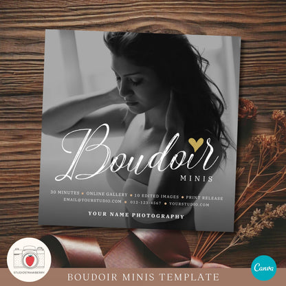 Valentine’s Day photography session flyer template for photographers in Canva.