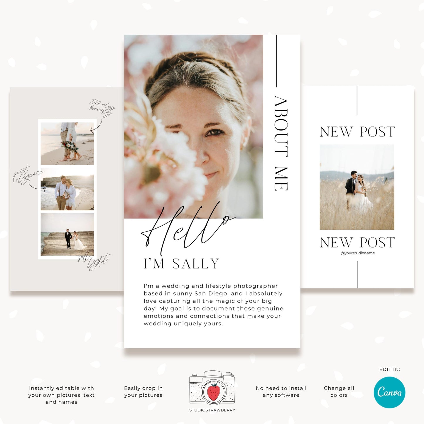 Photography Instagram story templates featuring about-me sections for photographers.