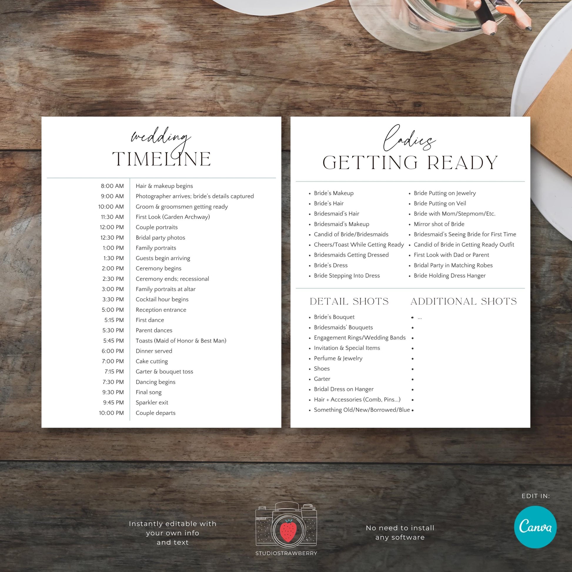 Bridal party photo checklist template with essential group shot ideas.