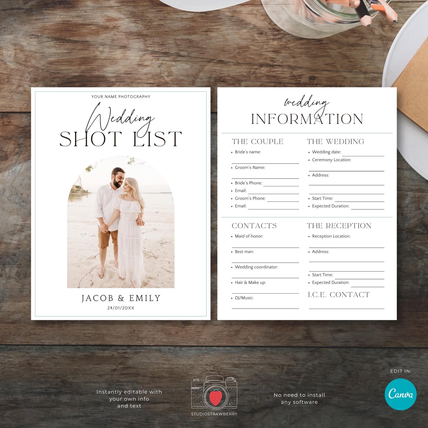Customizable wedding day timeline to help photographers stay on schedule.