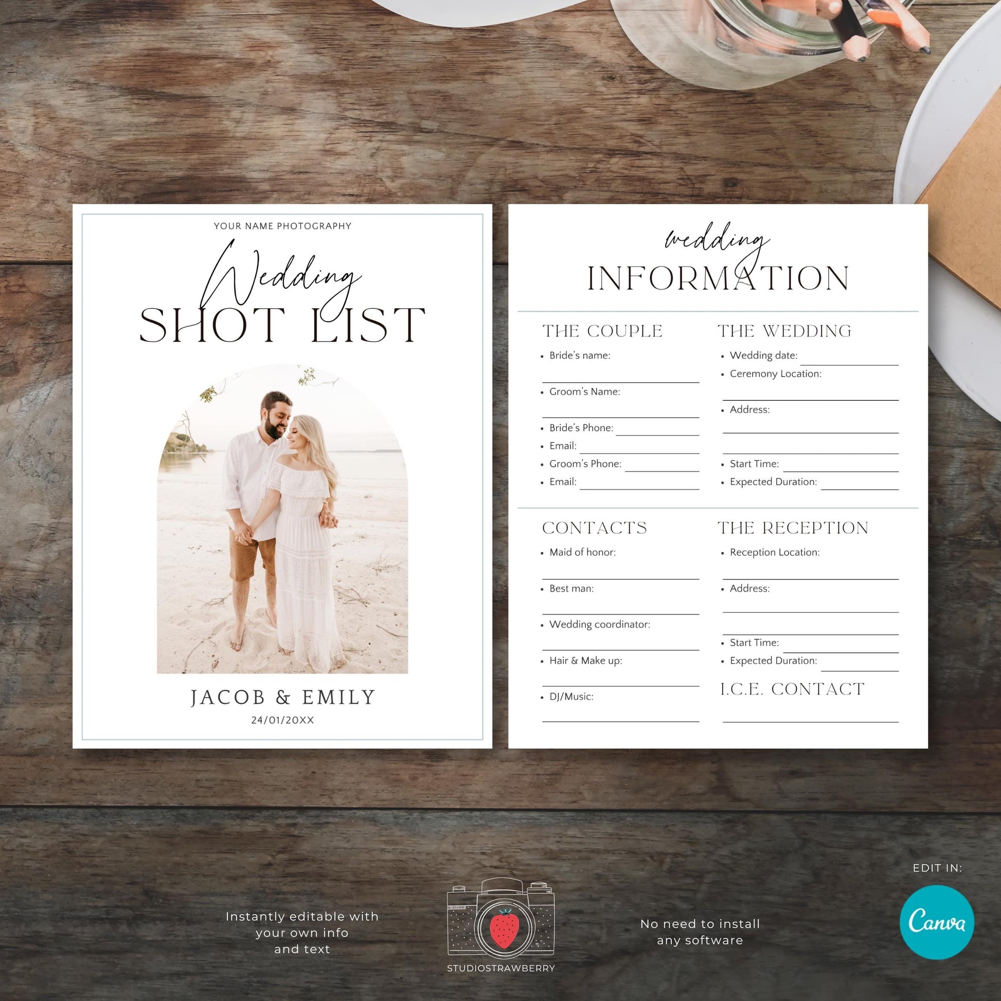 Customizable wedding day timeline to help photographers stay on schedule.