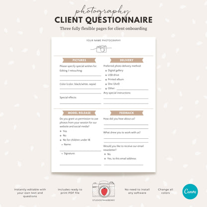 Printable booking form for wedding and event photographers.