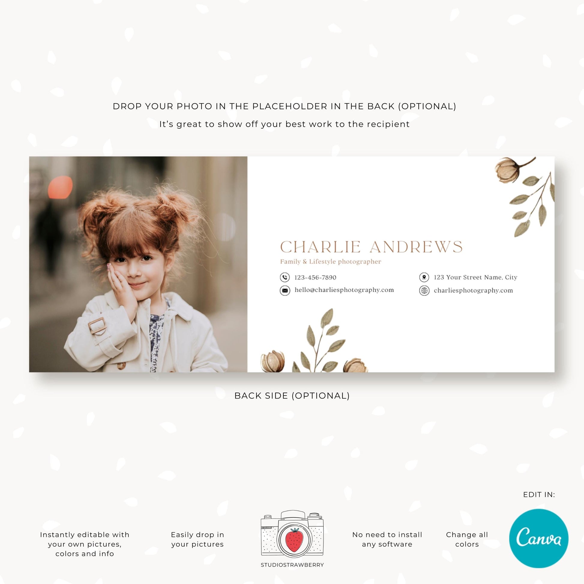 Editable Photography Gift Certificate Template Canva | Printable Floral Camera Gift Voucher | Customizable Photography Gift Card