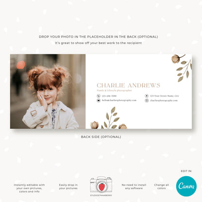 Editable Photography Gift Certificate Template Canva | Printable Floral Camera Gift Voucher | Customizable Photography Gift Card