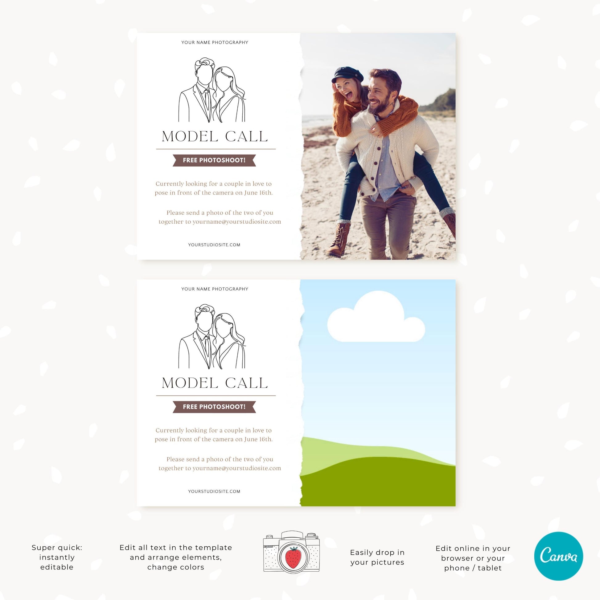 Customizable model casting flyer for photographers.