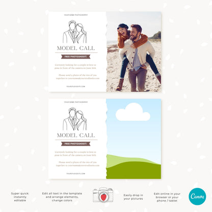Customizable model casting flyer for photographers.