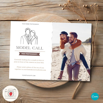 Couples model call Canva template for photographers.