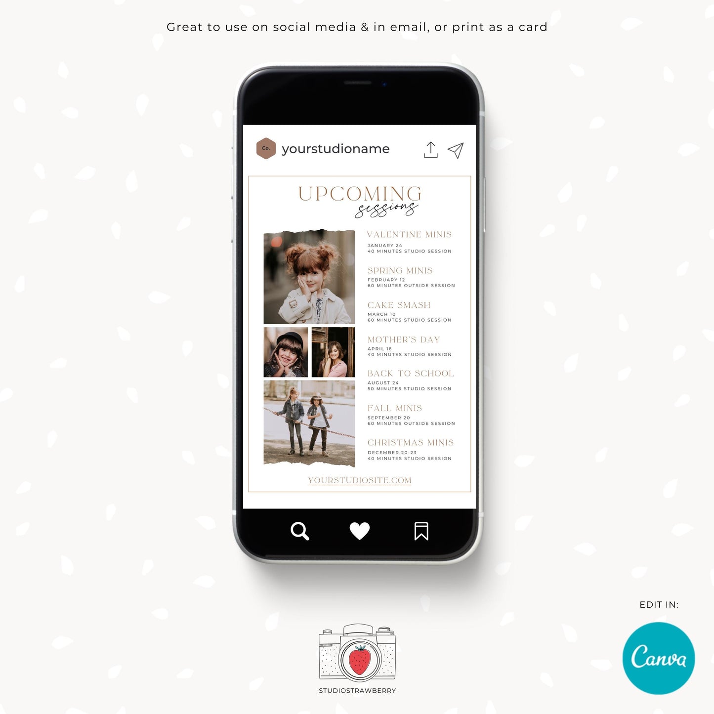 Upcoming Photography Sessions Flyer Template | Editable Canva Schedule and Announcement Template | Marketing Calendar