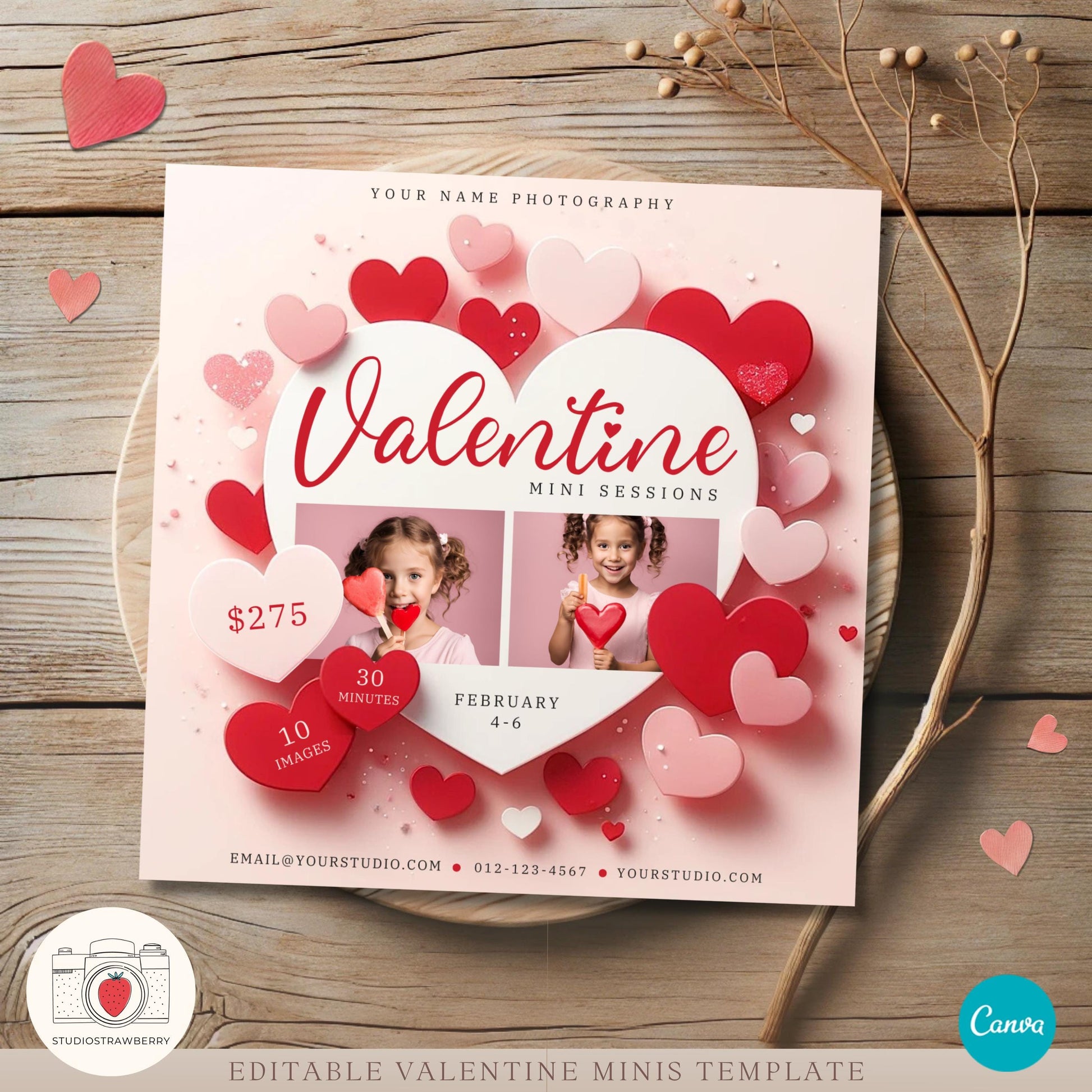 Valentine&#39;s Day promotional flyer template with editable Canva design.