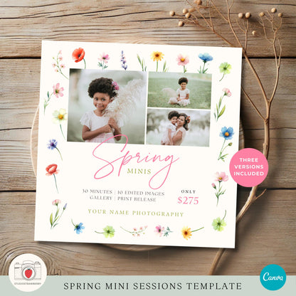 Canva template for seasonal mini sessions with drag and drop photo slots.