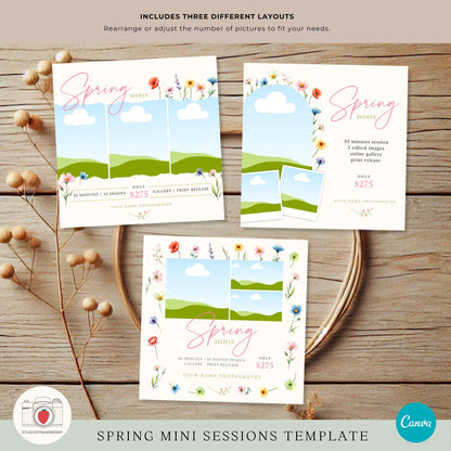 Customizable photography marketing template with adjustable photos for spring minis.