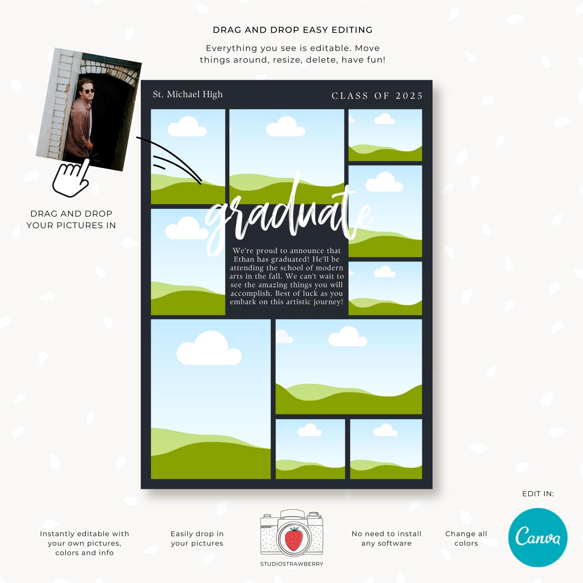 Graduation keepsake photo collage for men, featuring multiple pictures.