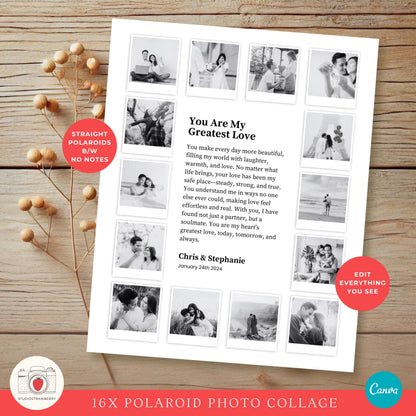 Editable love story photo print with Polaroid-style frames