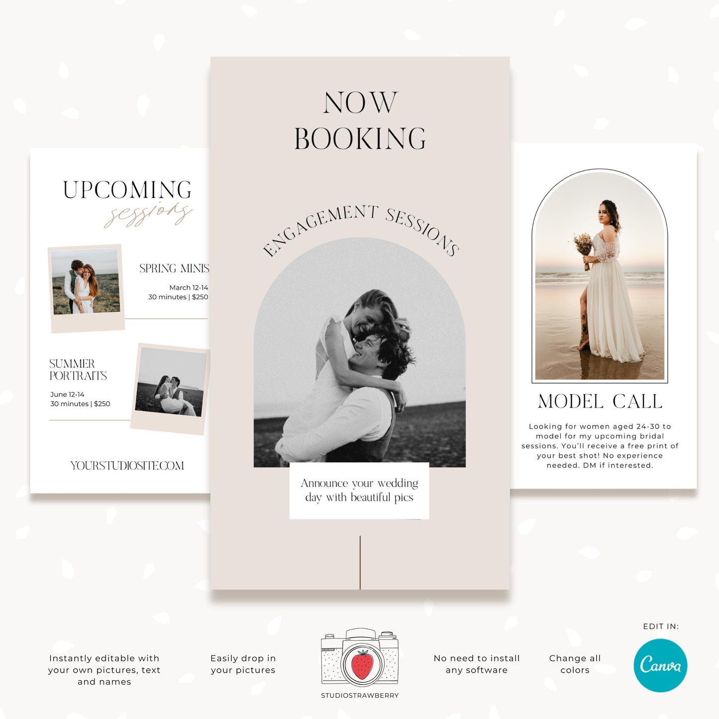 Instagram story graphics for wedding photographers to showcase new blog posts and updates.
