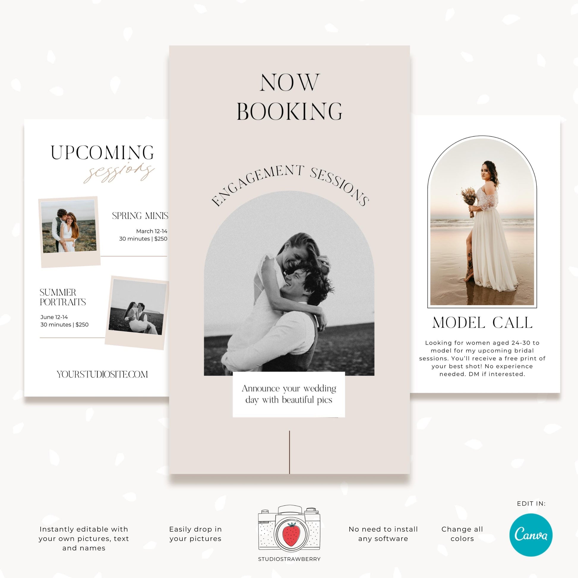 Instagram story graphics for wedding photographers to showcase new blog posts and updates.