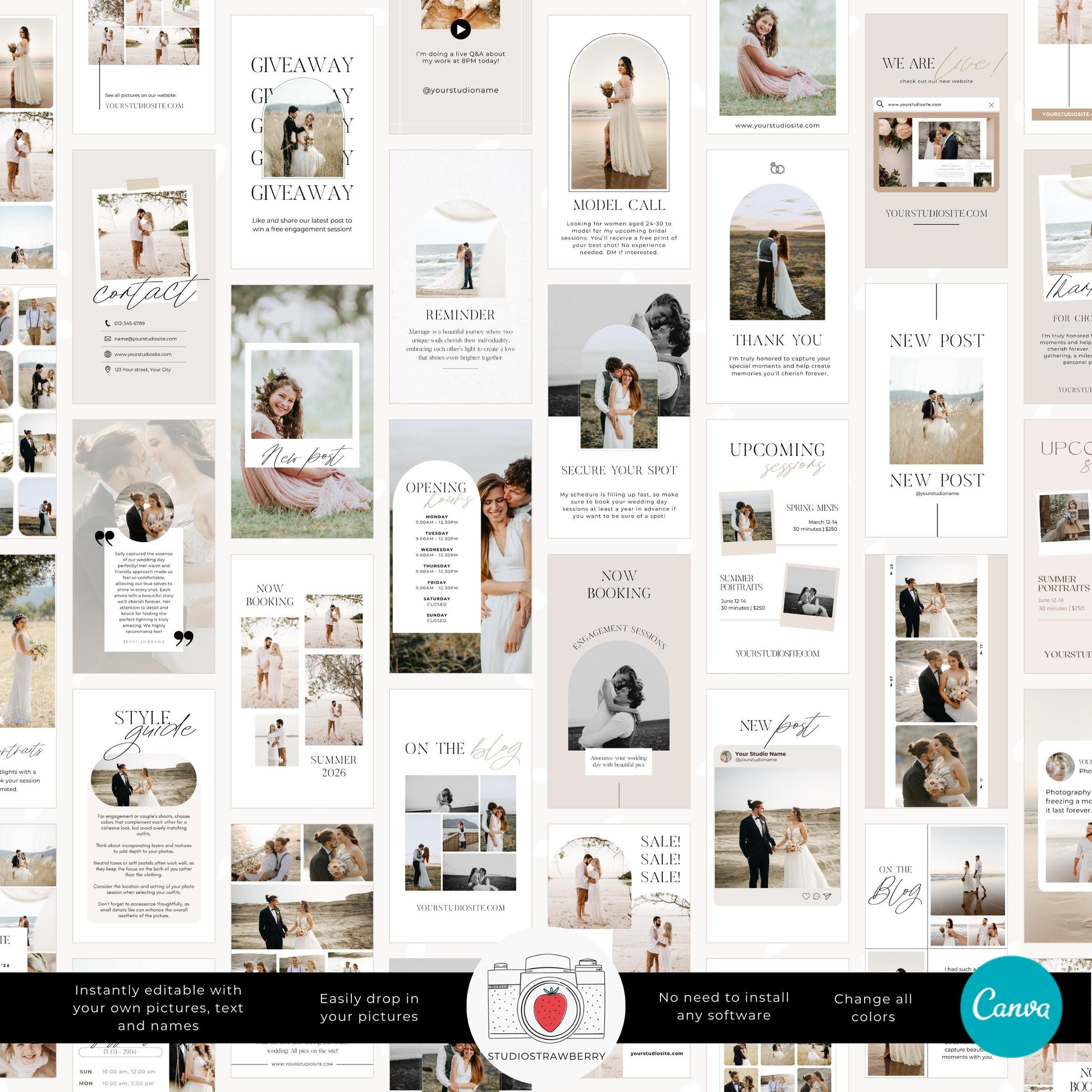 Canva Instagram story template featuring a wedding client testimonial for photographers.