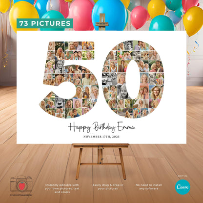 Canva milestone birthday photo collage for 50th celebrations.