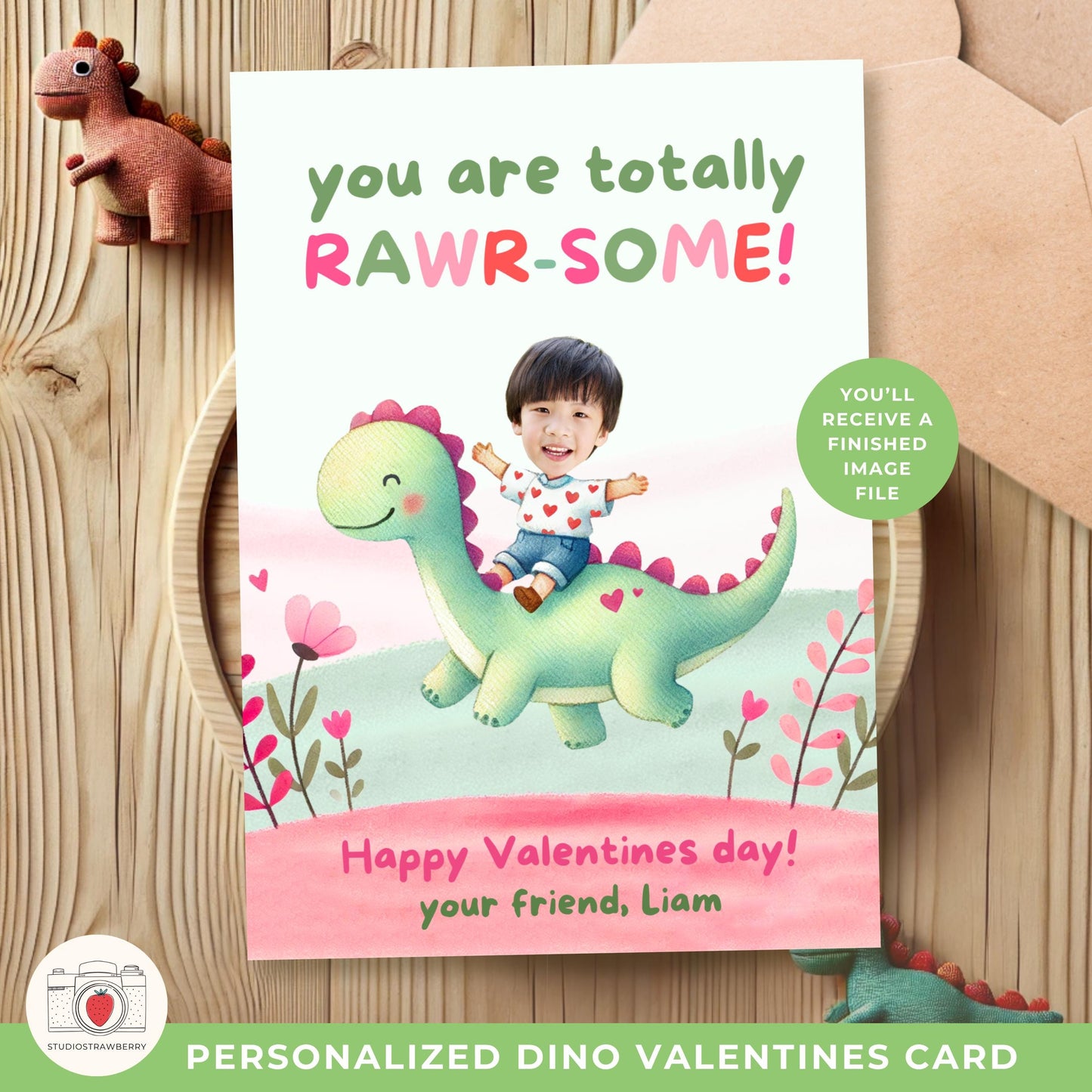 A 5x7-inch printed version of the dinosaur Valentine, perfect for classroom exchanges and school celebrations.