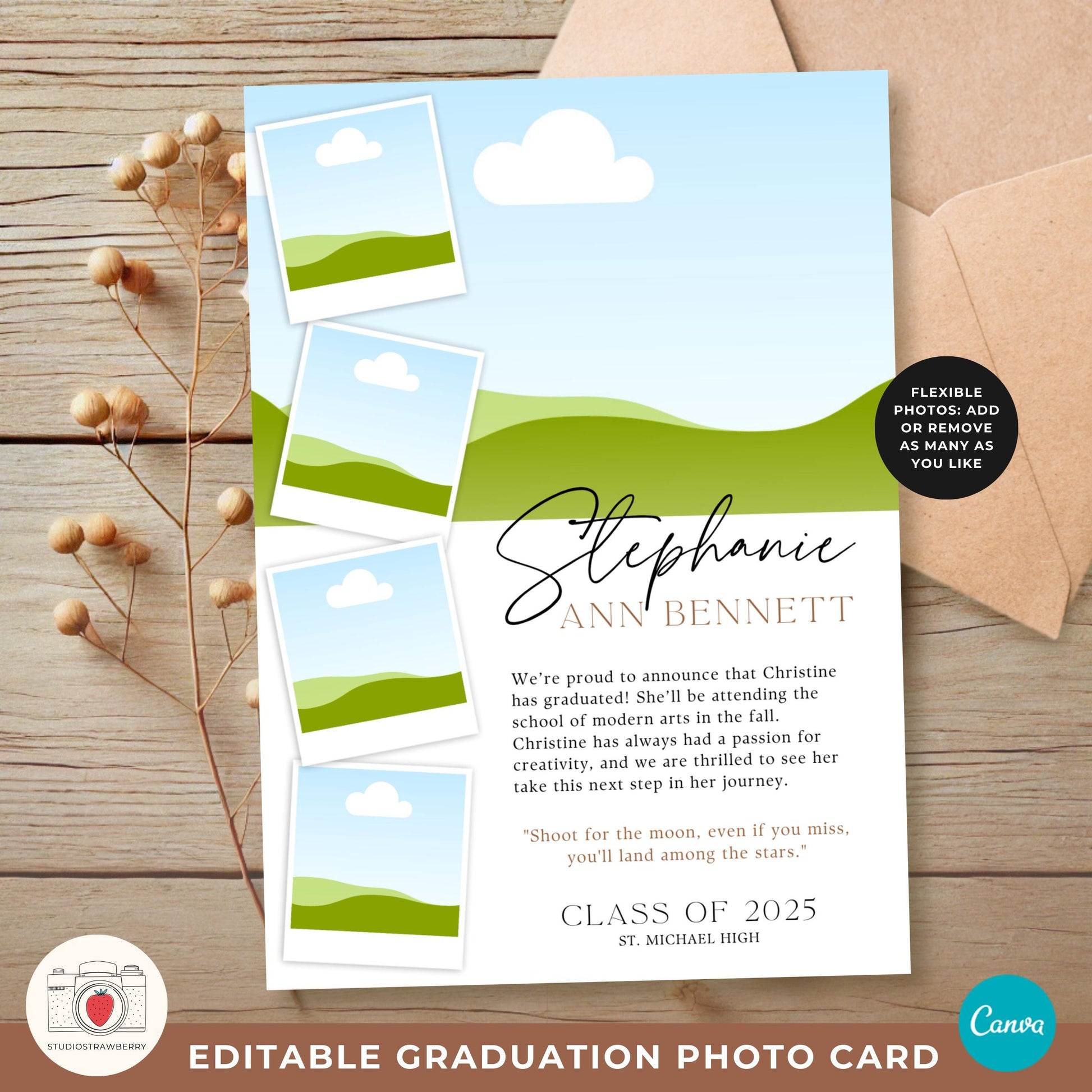 Editable Graduation Announcement Template, Class of 2025 Graduation Invitation with Photo, Printable Senior Graduation Card, Polaroids