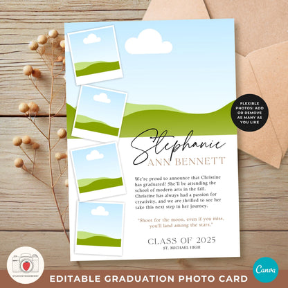 Editable Graduation Announcement Template, Class of 2025 Graduation Invitation with Photo, Printable Senior Graduation Card, Polaroids