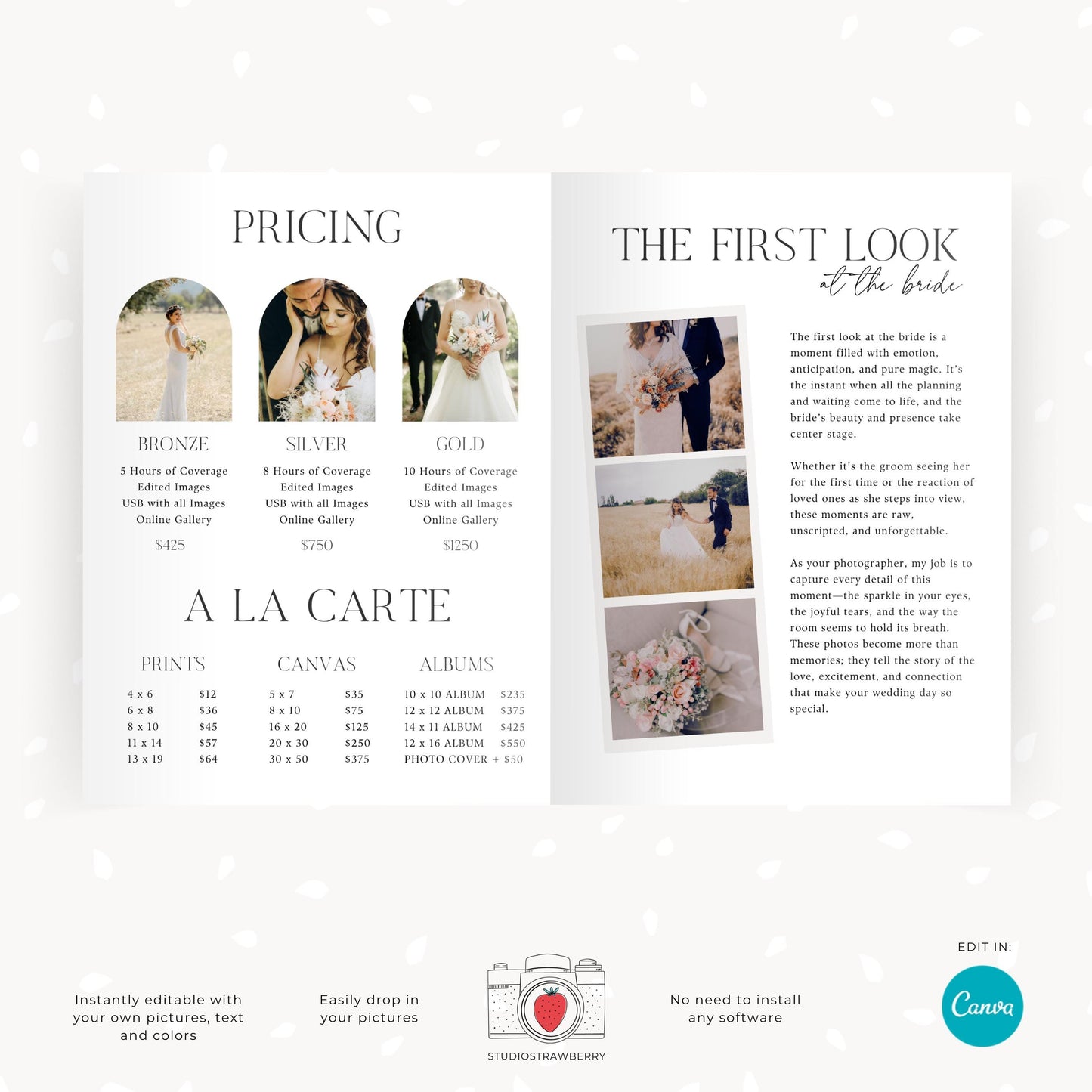 Wedding client welcome magazine including testimonials and professional photography samples.