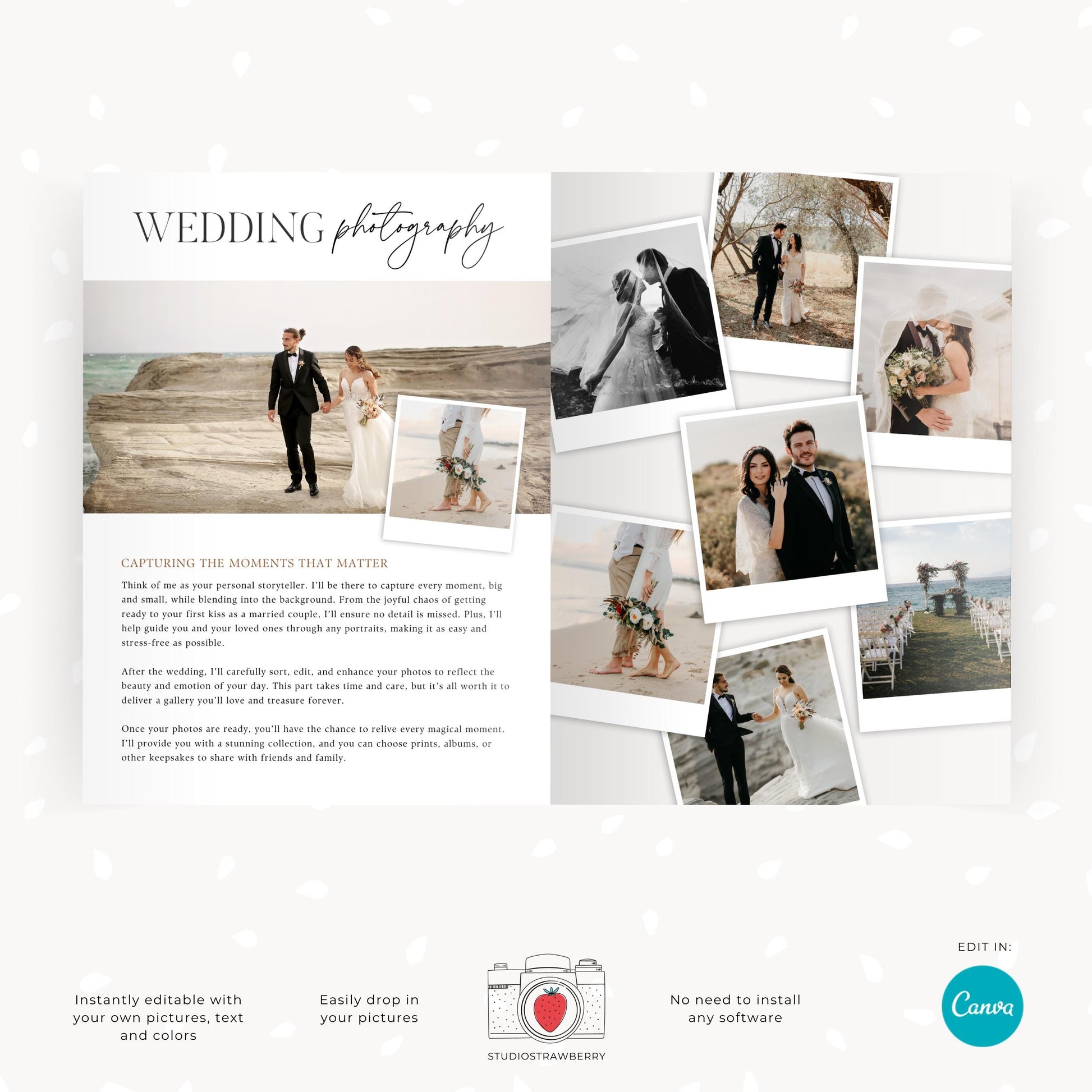 Customizable wedding photography guide with mood boards and inspirational images for clients.