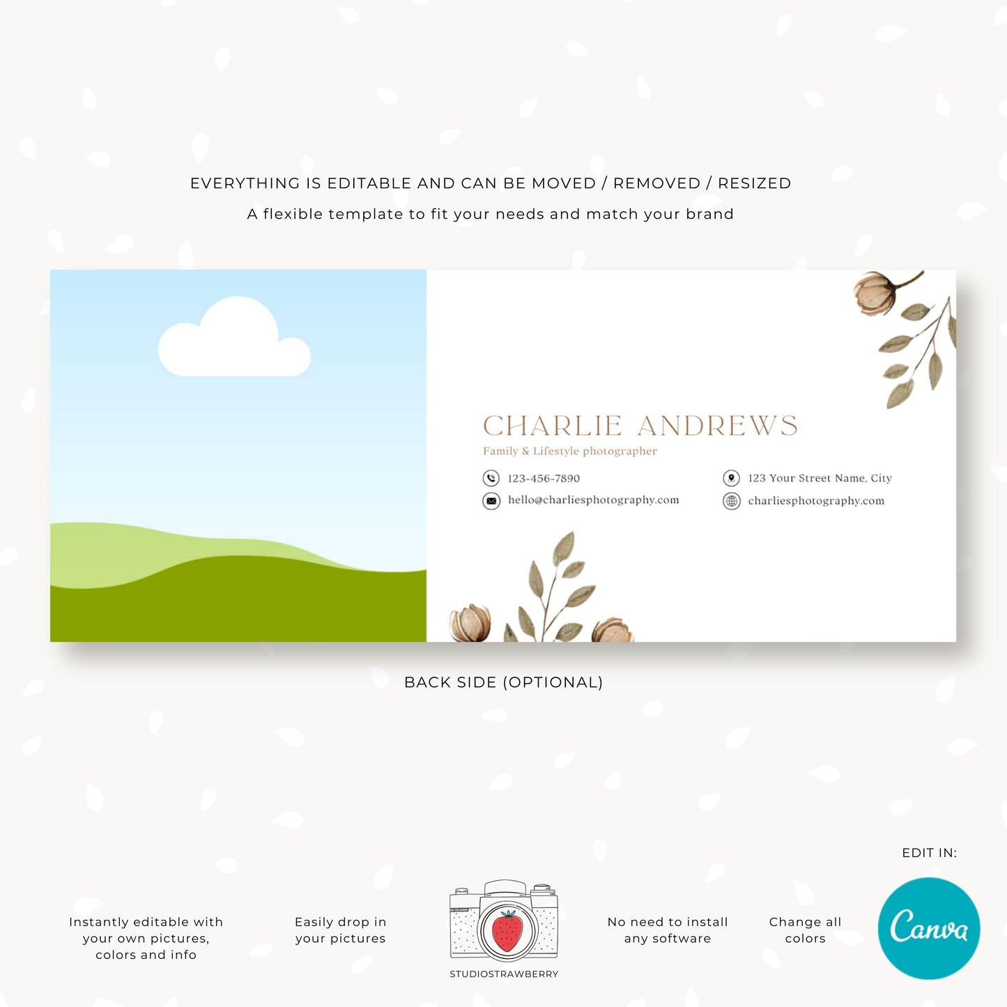 Editable Photography Gift Certificate Template Canva | Printable Floral Camera Gift Voucher | Customizable Photography Gift Card