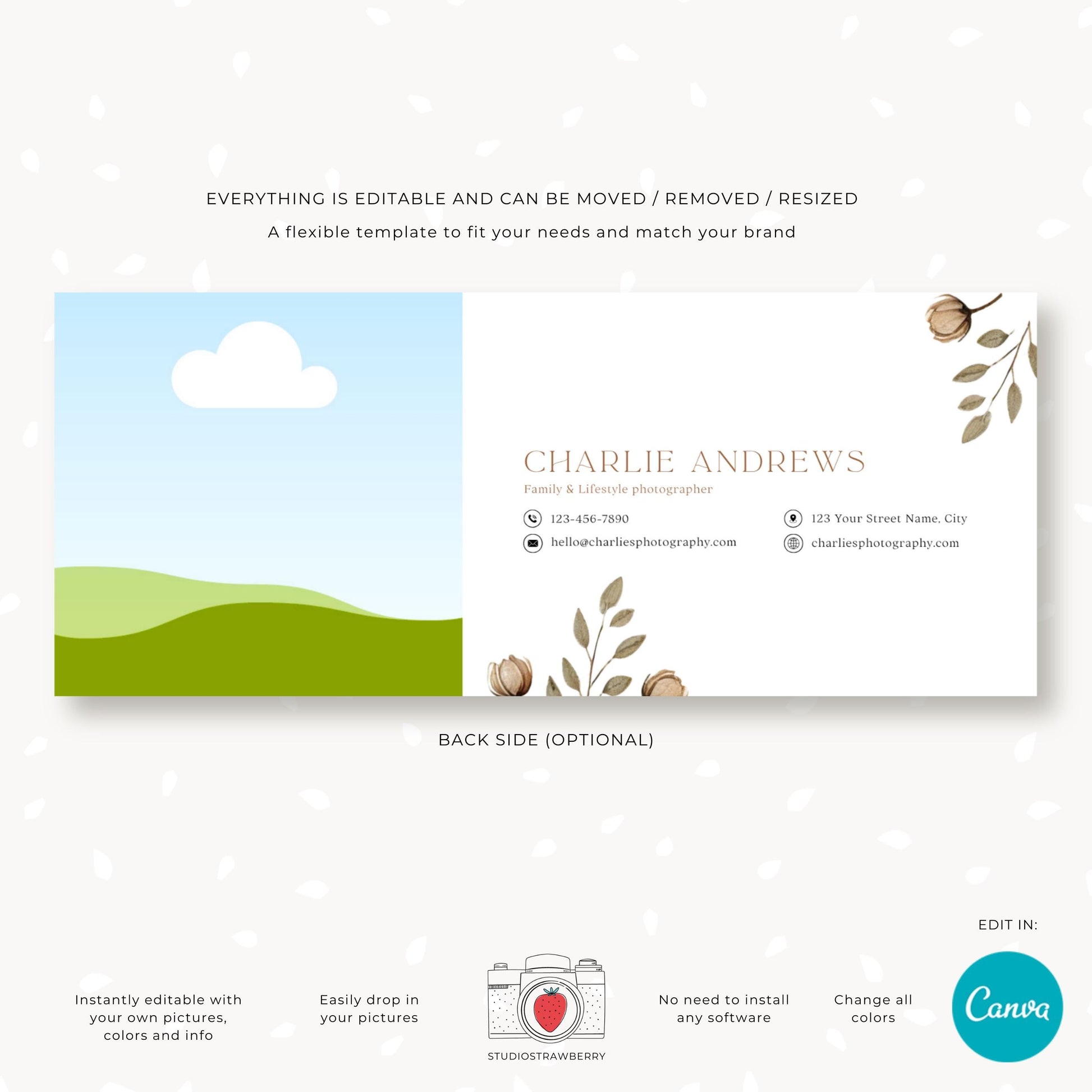 Editable Photography Gift Certificate Template Canva | Printable Floral Camera Gift Voucher | Customizable Photography Gift Card