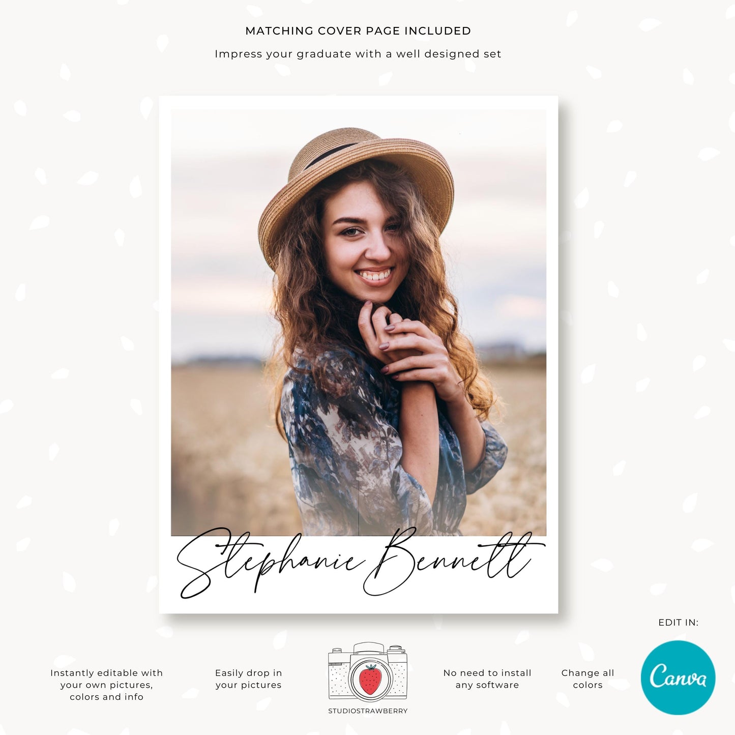Graduation photo tribute template designed for Canva, perfect for senior yearbooks.